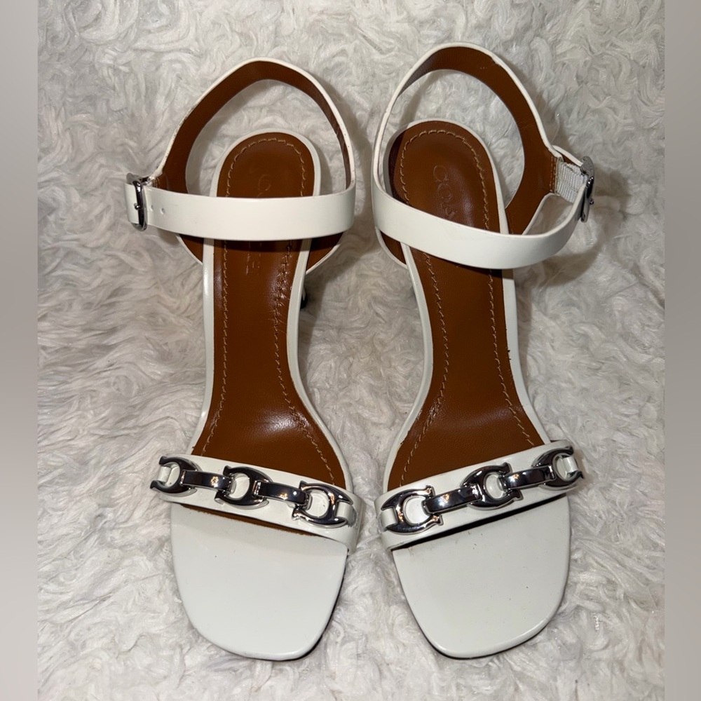 Coach "Bonnie" Slingback Patent Leather White Heeled Sandal sz 8 - Picture 3 of 14
